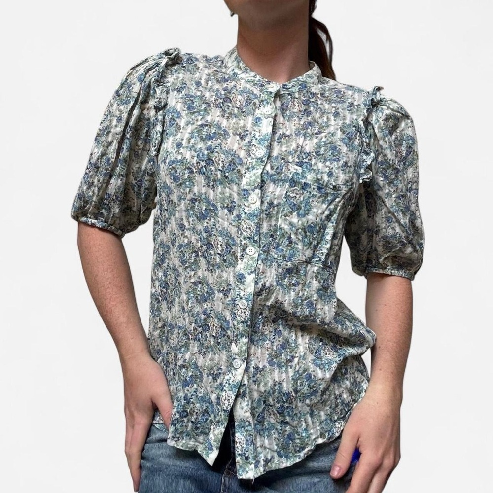 FRNCH Cotton floral prairie blouse with puff sleeves
